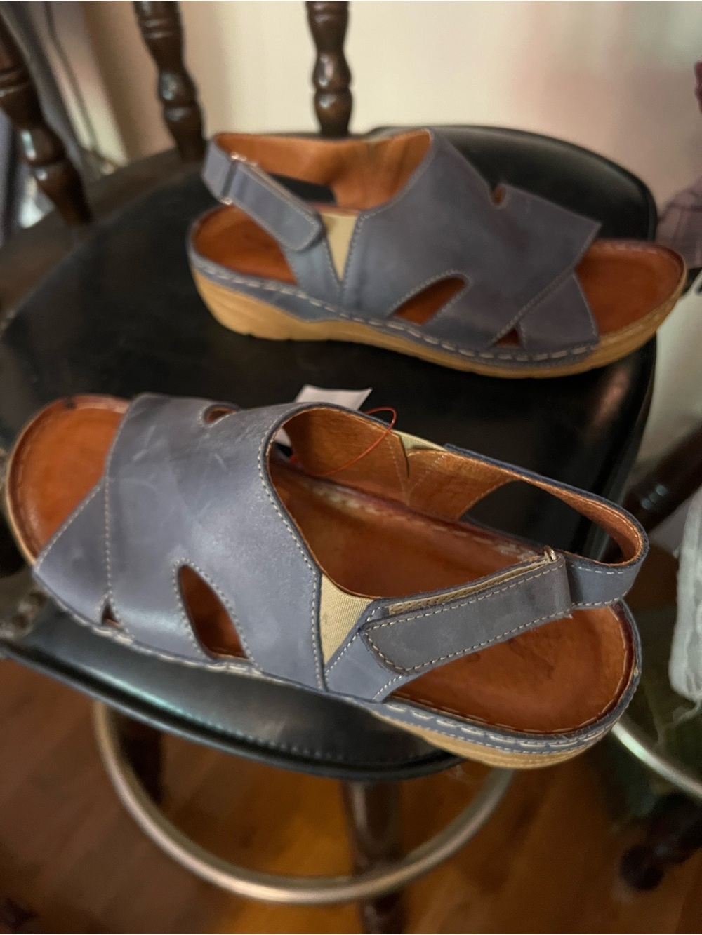 V Italia Blue Leather Slingback Sandals